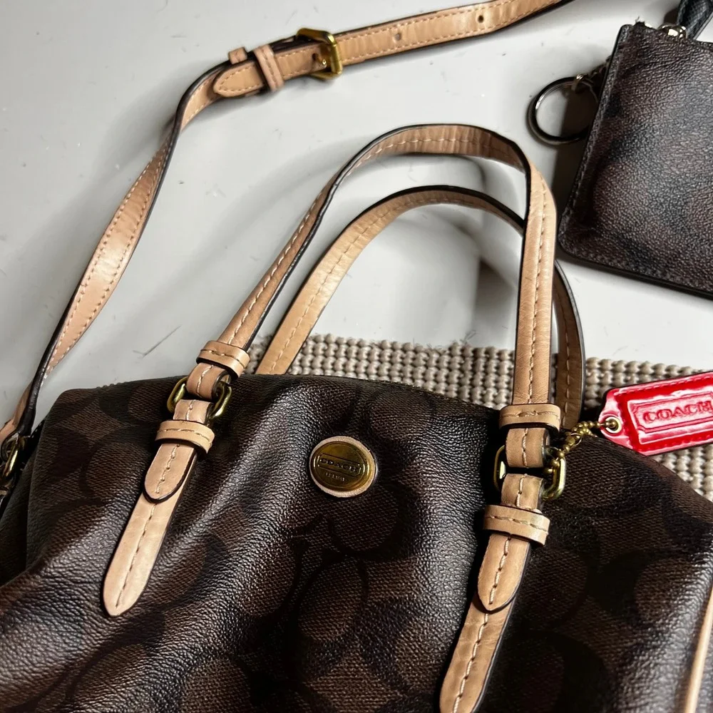 Coach Signature Satchel and Card Case Set Brown Tan Crossbody Bag F58312
